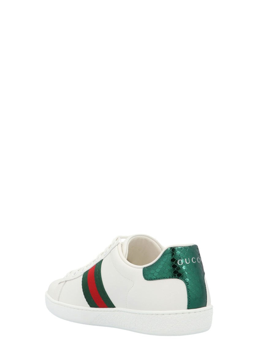 Gucci White Leather Sneakers With Web Ribbon