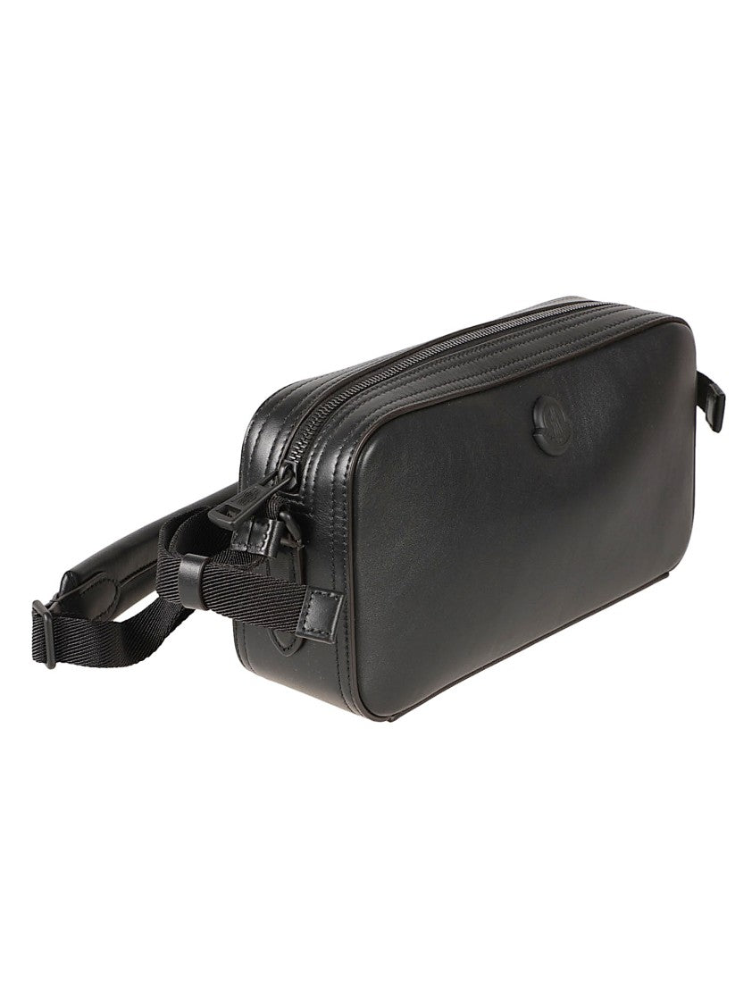 Moncler Rectangular Black Bag With Matte Finish And Embossed Logo