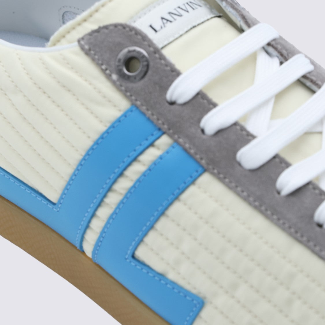 Lanvin Quilted Off-White Sneakers With Light Blue Accents