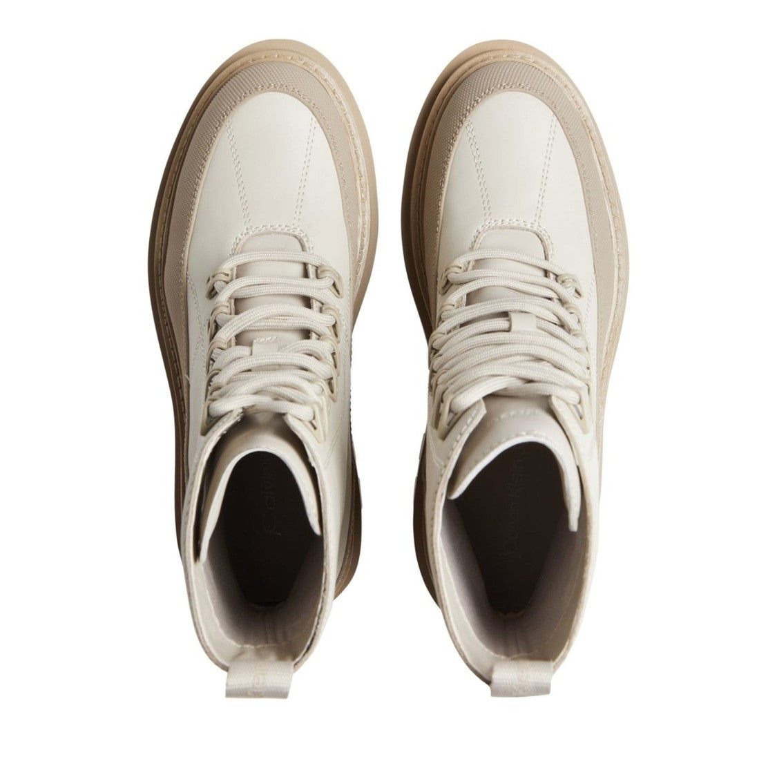 Calvin Klein Jeans Beige Chunky Flatform Leather Ankle Boots