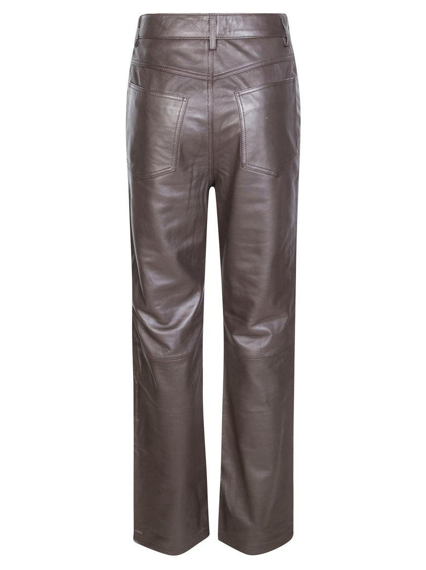 Rotate Straight-Leg Five-Pocket Leather Pants