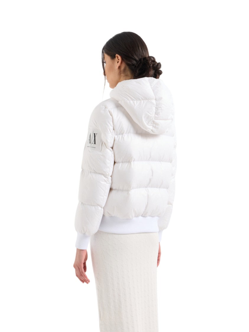 Armani Exchange White Down Puffer Jacket High Collar