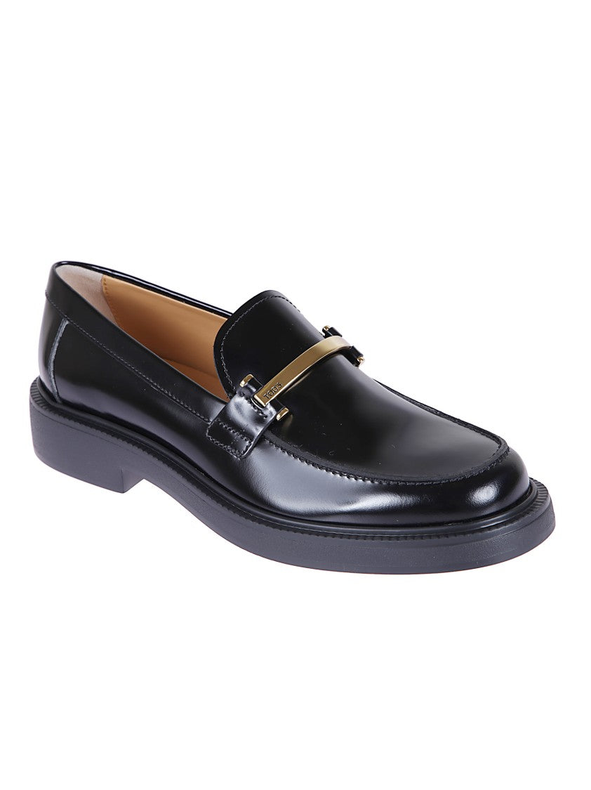 Tod's Black Leather Loafer With Gold-Tone Buckle