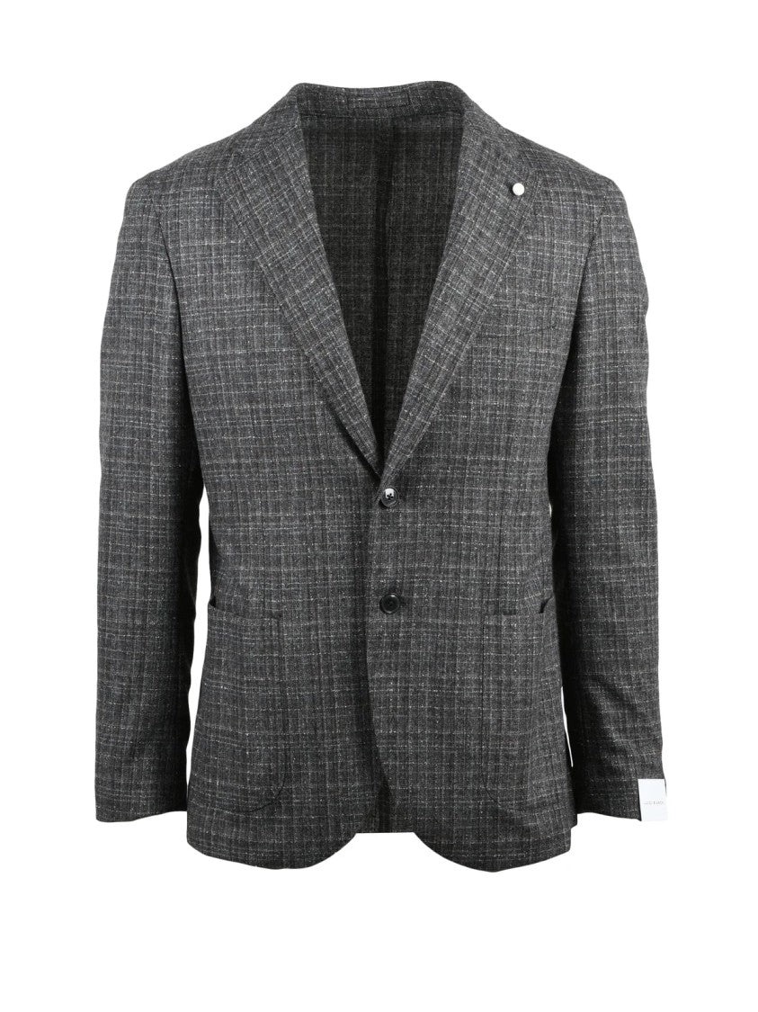 Luigi Bianchi Rounded Grey And Brown Checkered Wool Cashmere Jacket