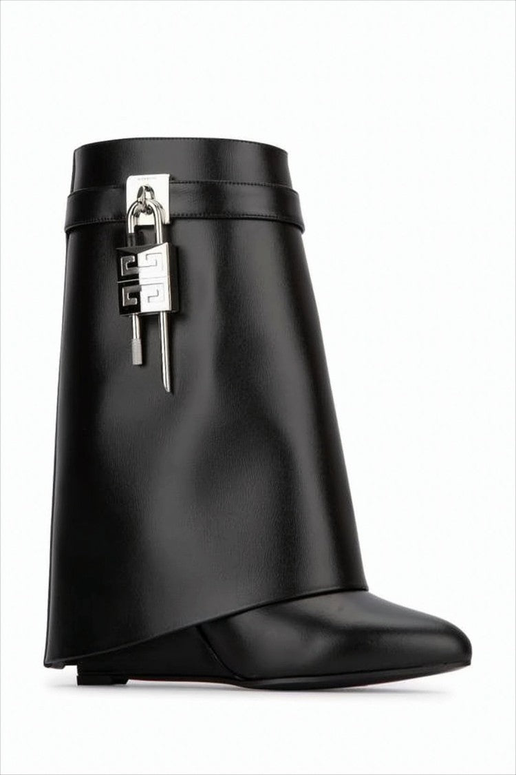 Givenchy Flared Black Leather Boots With Silver-Tone Padlock Detail