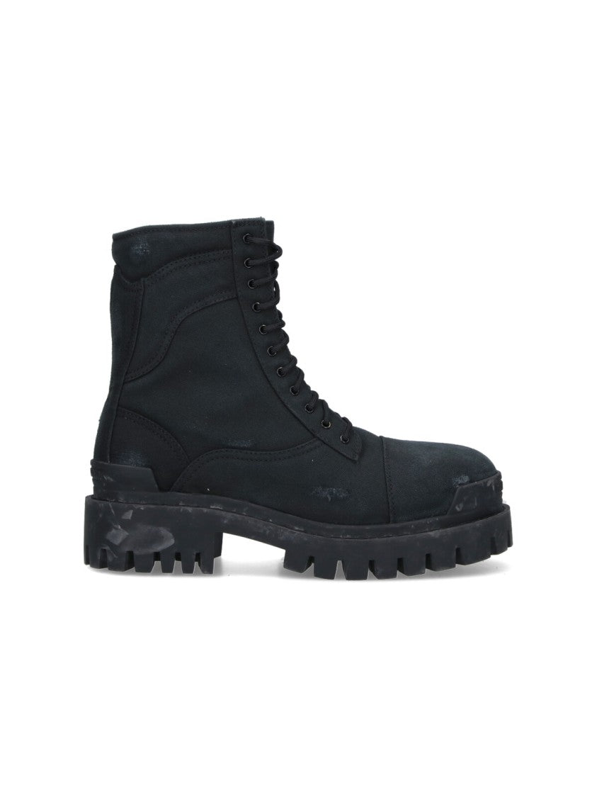 Balenciaga Black Strike Worn Cotton Combat Boots