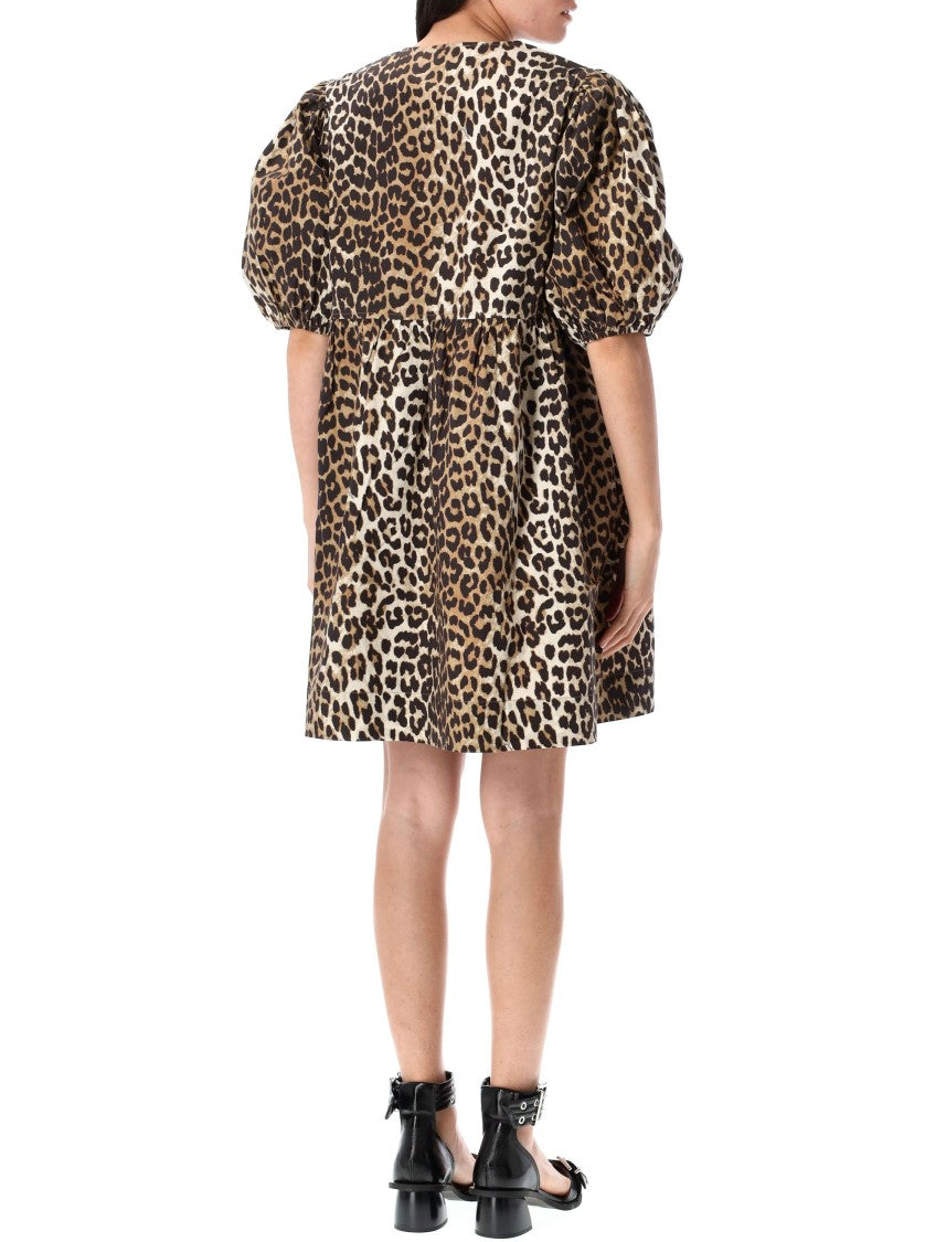 Ganni Leopard Tie String Mini Dress