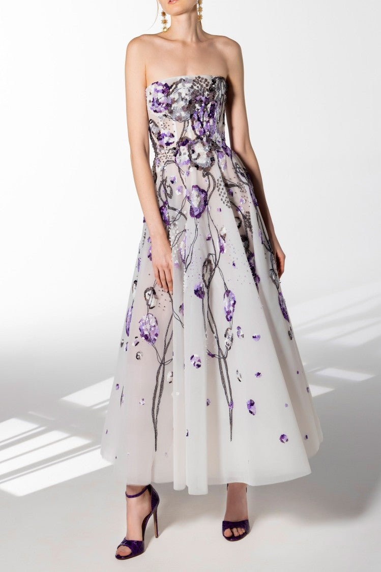 Saiid Kobeisy Tulle Midi, Beaded Dress