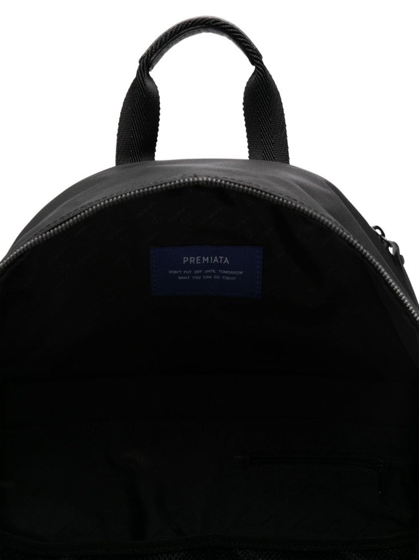 Premiata Minimalist Black Backpack With Padded Straps And Leather Trim