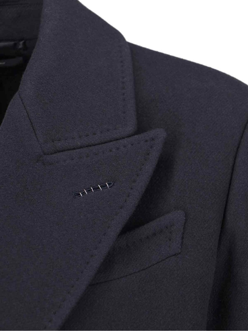 Tom Ford Navy Wool Coat With Back Belt