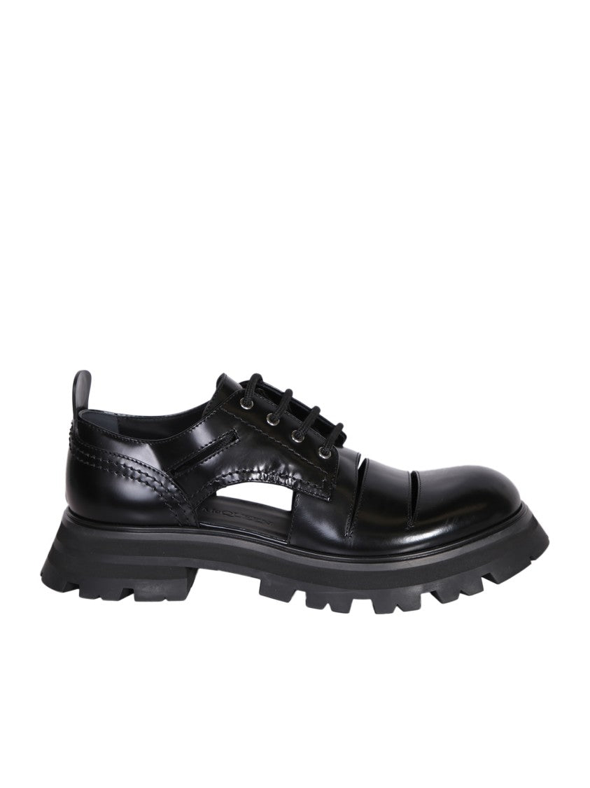 Alexander Mcqueen Black Leace-Up Leather With Cut-Out Details