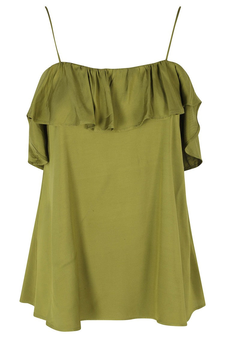 Essentiel Antwerp Avocado Janielle Ruffle Straight Neckline Viscose Tank Top