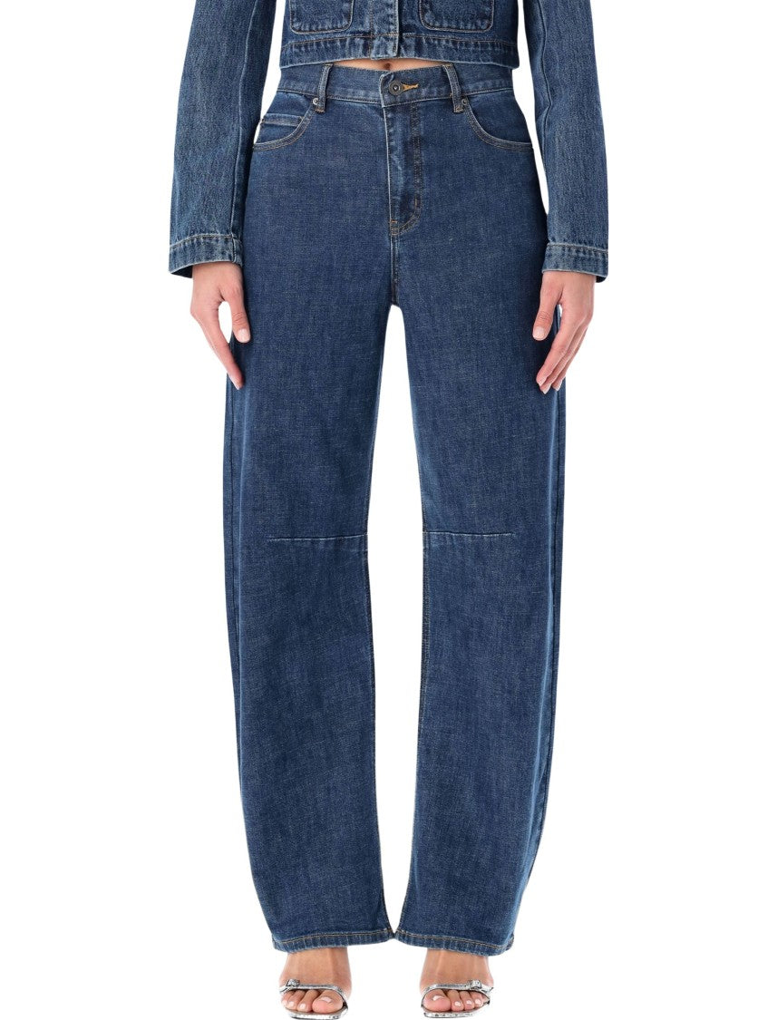 Self-Portrait High-Waisted Blue Barrel-Leg Jeans