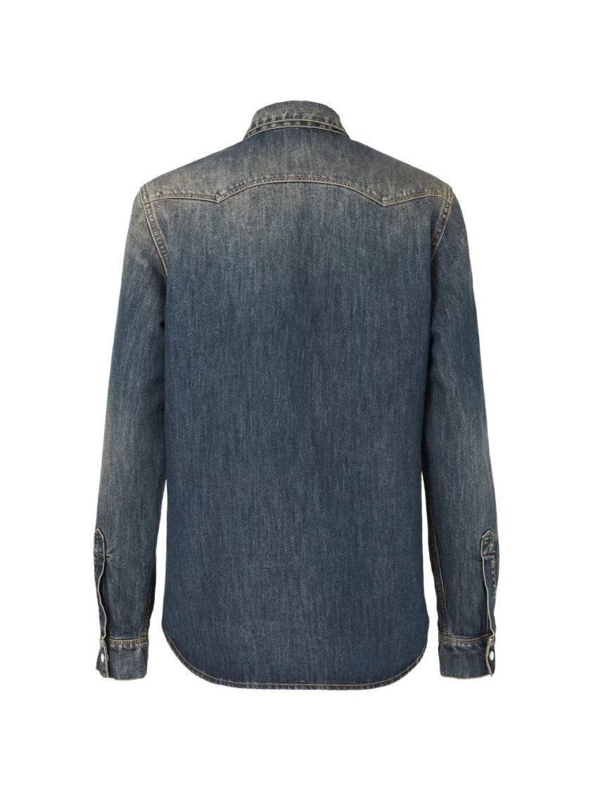 Fendi Snap Buttons Flap Pockets Denim Shirt