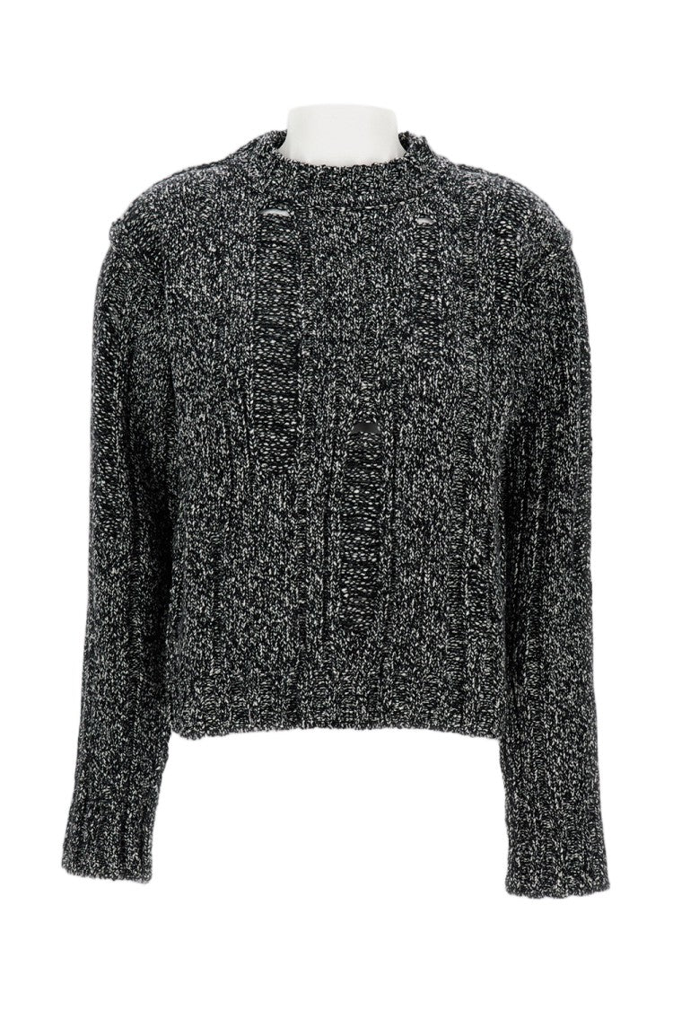 Durazzi Milano Textured Knit Crewneck Sweater With Distressed Finish