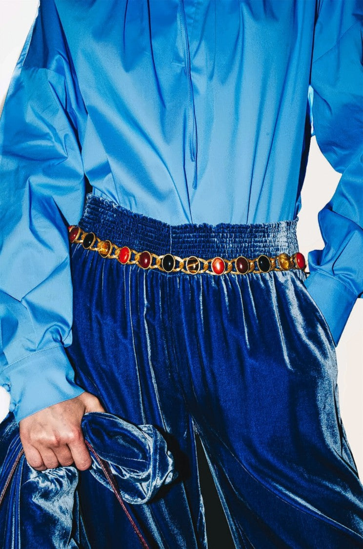 Maliparmi Fluid Velvet Smocked High-Waisted Wide-Leg Pants