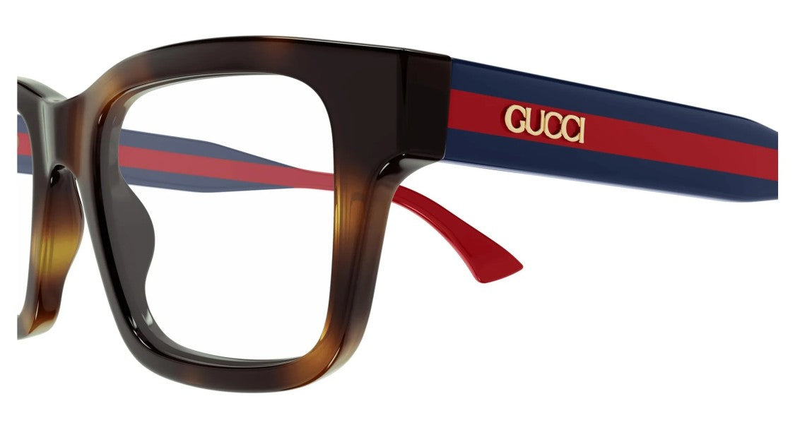 Gucci Havana Bold Temple Design Square-Shaped Eyeglasses