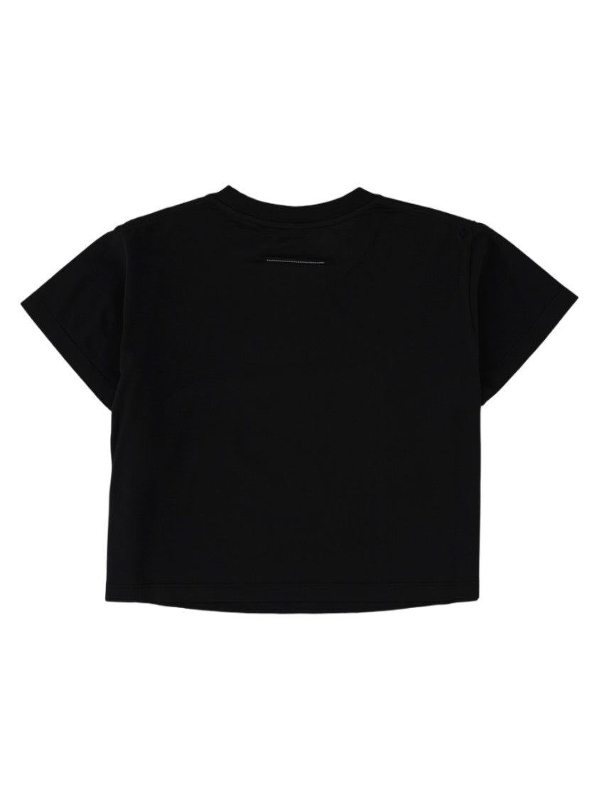 Mm6 By Maison Margiela Cropped White Printed Cotton T-Shirt
