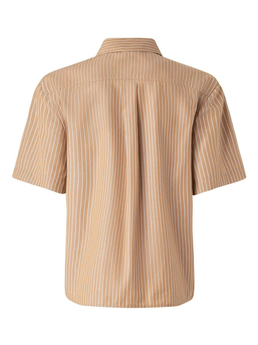 Pinko Brown Short Sleeve Shirt With Vertical Stripes