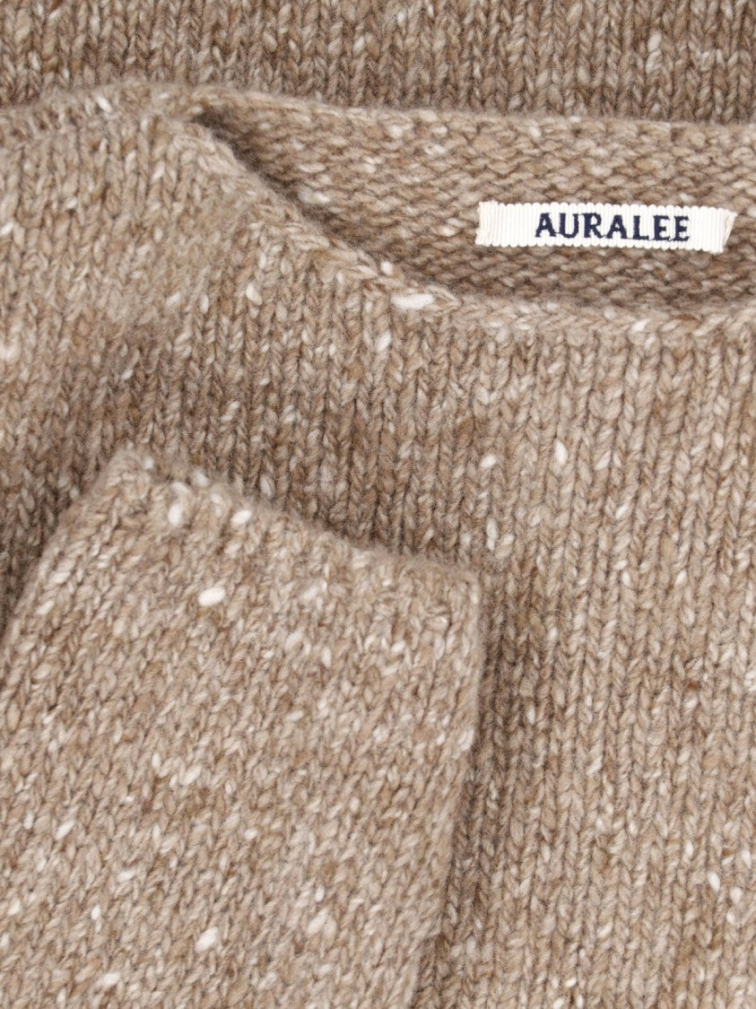 Auralee Light Brown Speckled Crewneck Wool Sweater
