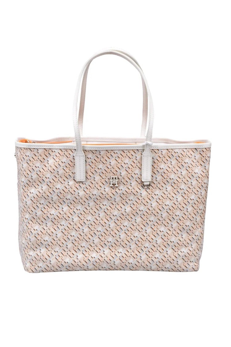 Tommy Hilfiger Spacious Cotton Tote Bag With Zip Closure And Iconic Logo