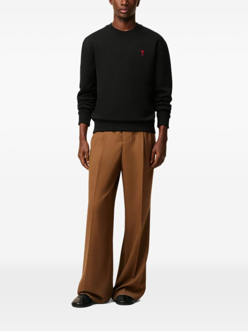 Ami Paris Crew Neck Sweater With Subtle Embroidered Heart Detail