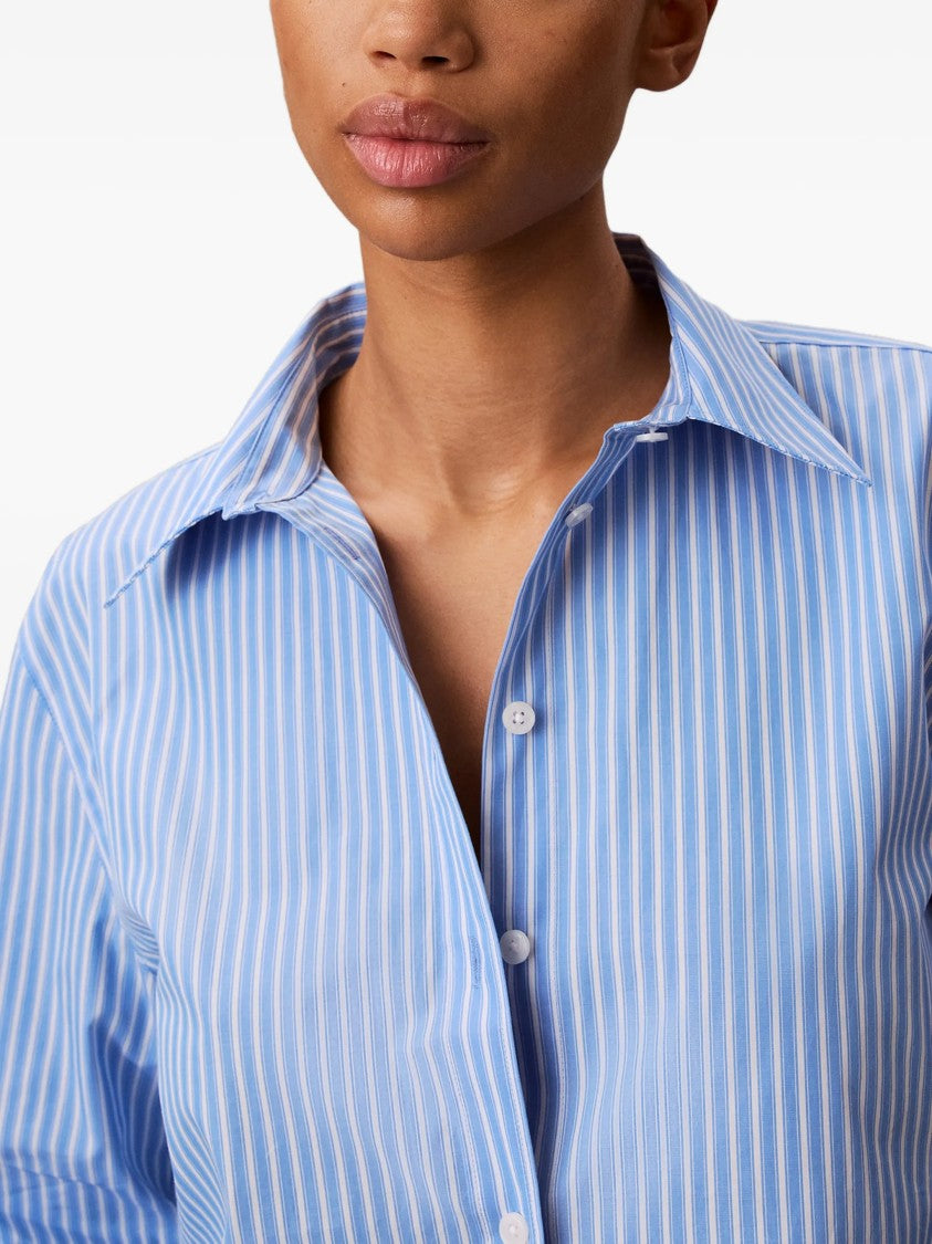 Calvin Klein Light Blue Vertical Striped Poplin Shirt With Classic Collar