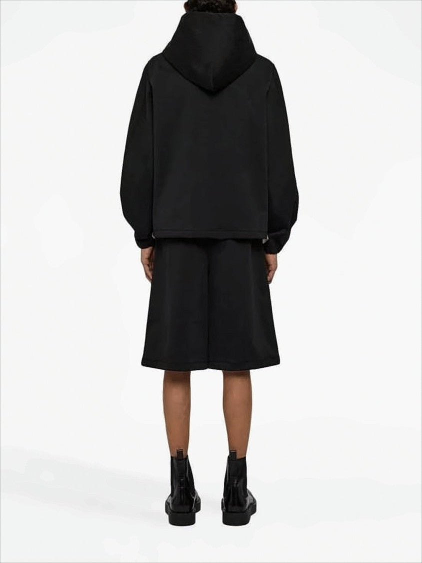Jil Sander Boxy Black Hooded Sweatshirt With Zippered Pockets