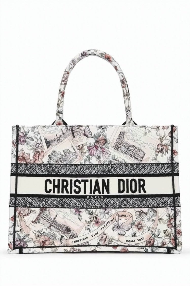 Dior Rectangular Tote Bag With Floral And Architectural Prints