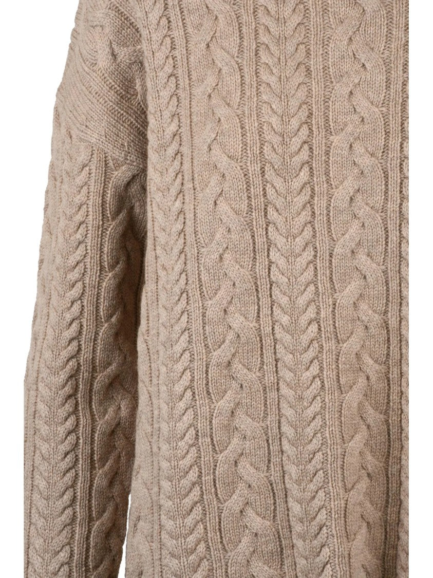 Max Mara Textured Cable Knit Sweater With High Crew Neck