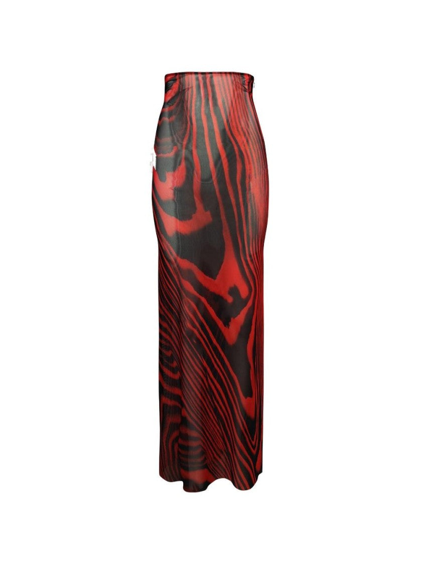 David Koma Printed Mesh Maxi Skirt Red And Black