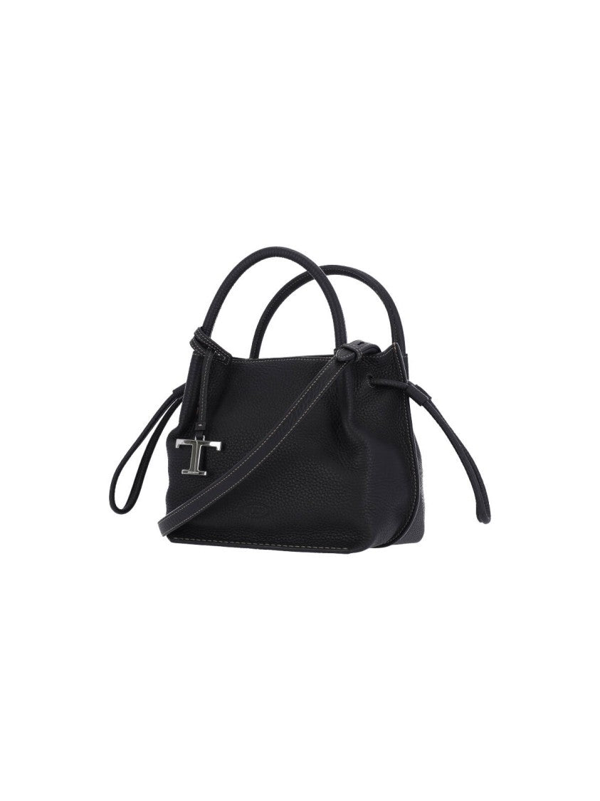 Tod's Small Black Pebbled Leather Bucket Bag