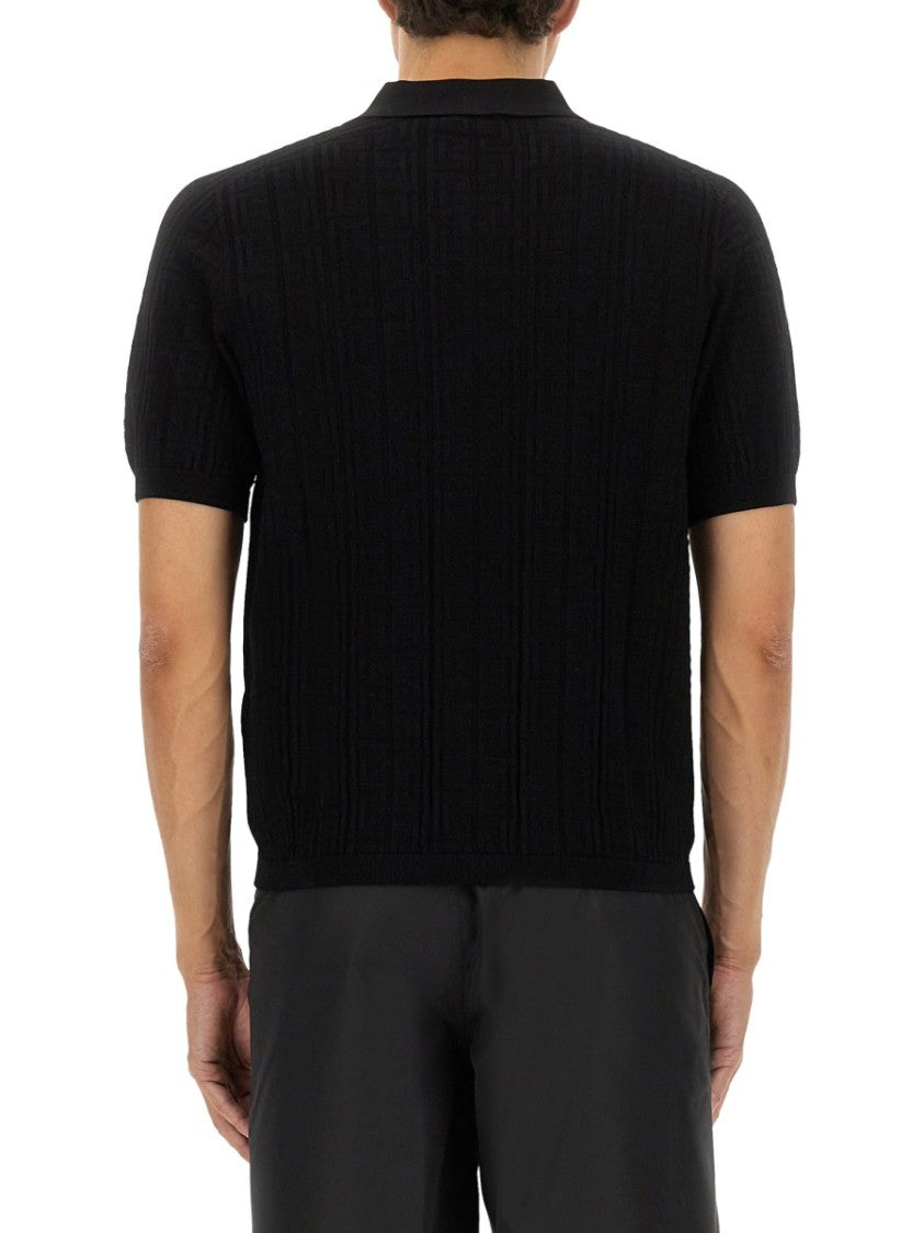 Balmain Textured Black Knitted Polo With Classic Collar