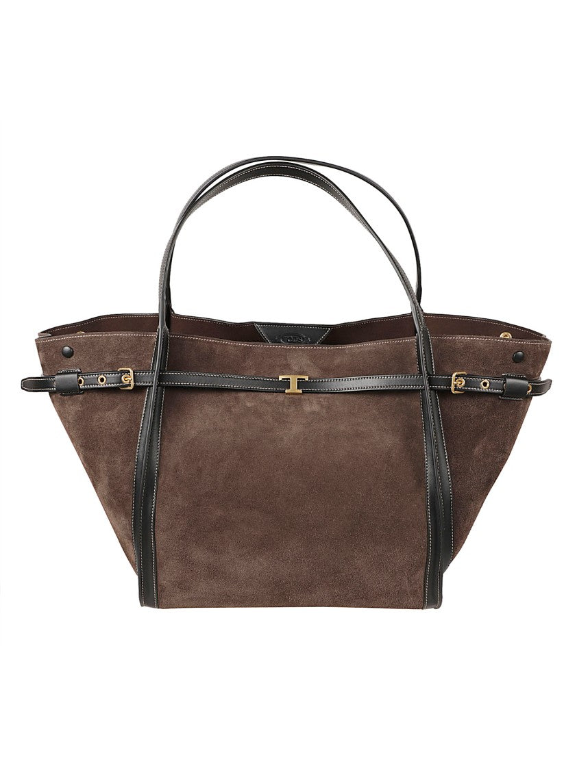 Tod's Trapezoidal Tote Bag In Soft Suede With Leather Trim