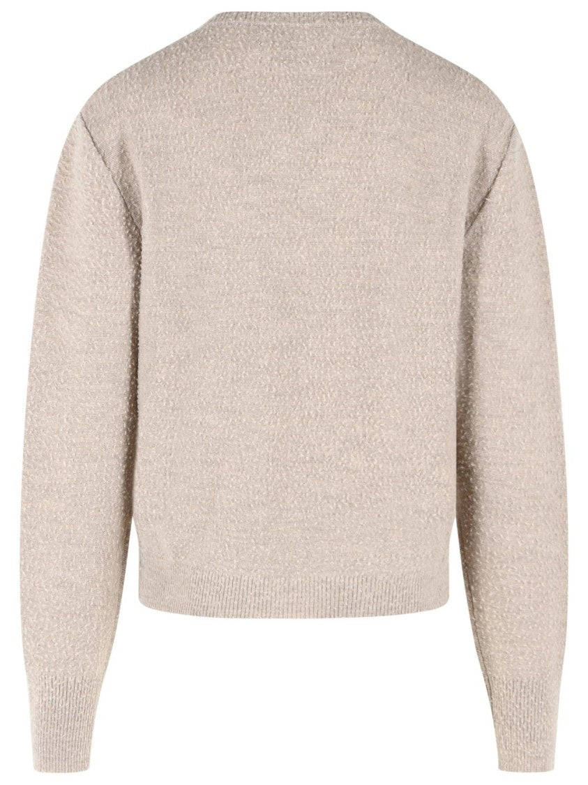 Erl Beige V-Neck Embroidered Wool Sweater