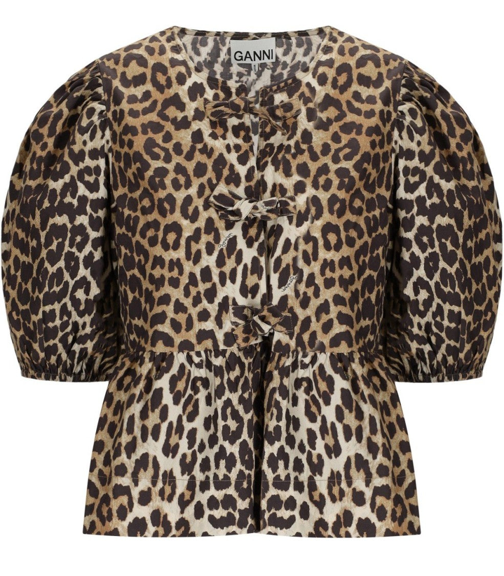 Ganni Peplum Animal Print Blouse