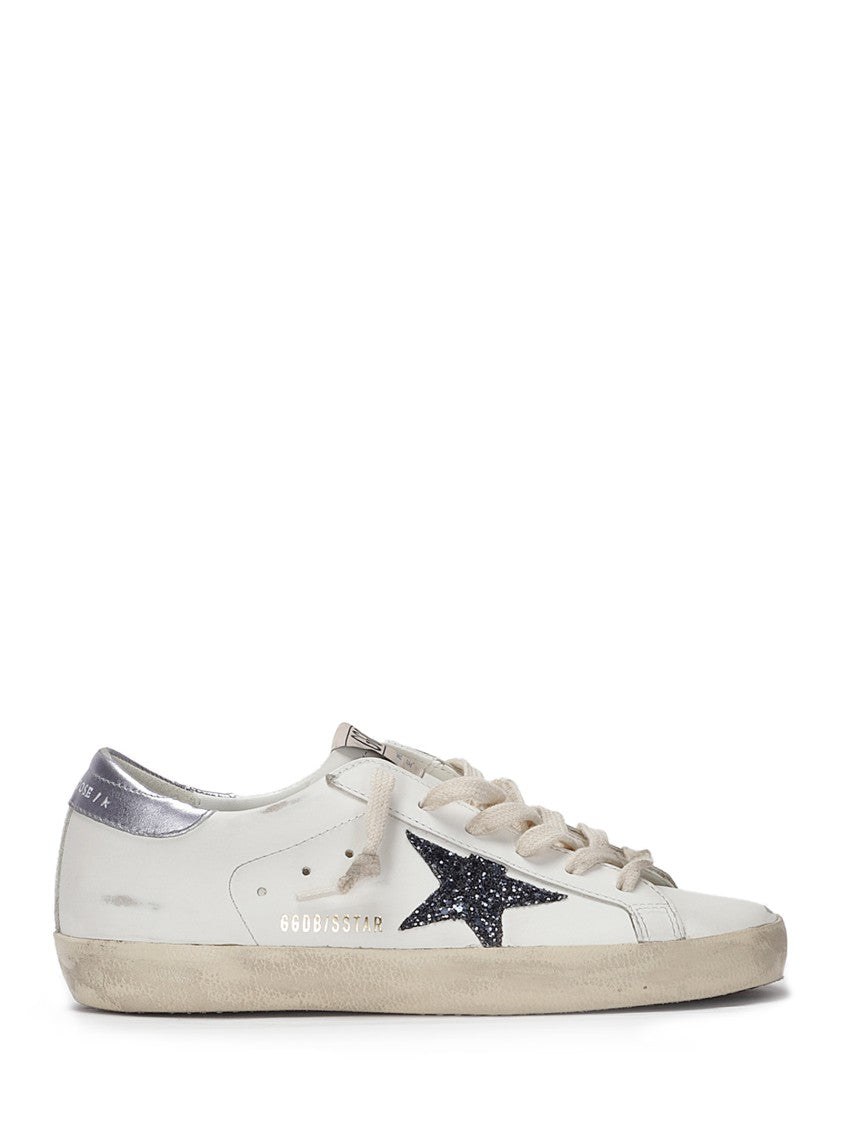 Golden Goose Leather Sneakers With Glitter Star And Laminated Heel Tab