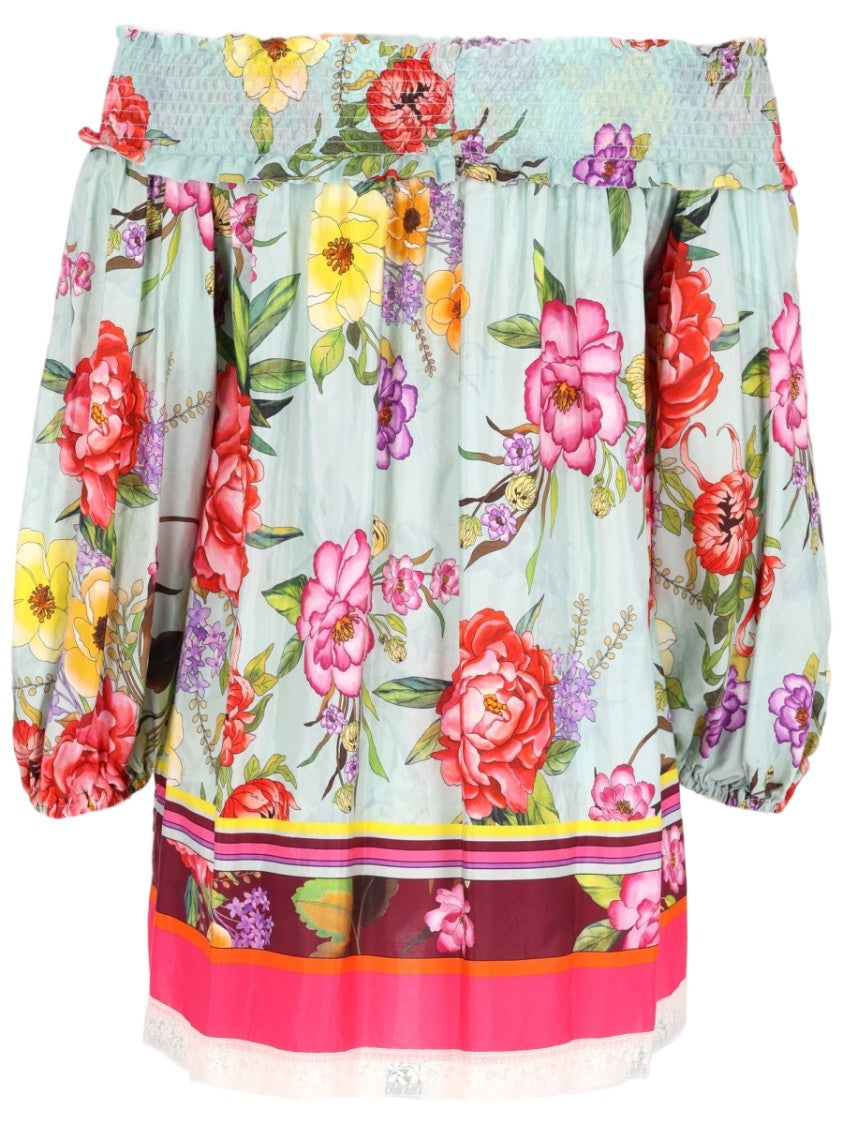 P.A.R.O.S.H. Off-The-Shoulder Floral Print Blouse With Voluminous Sleeves