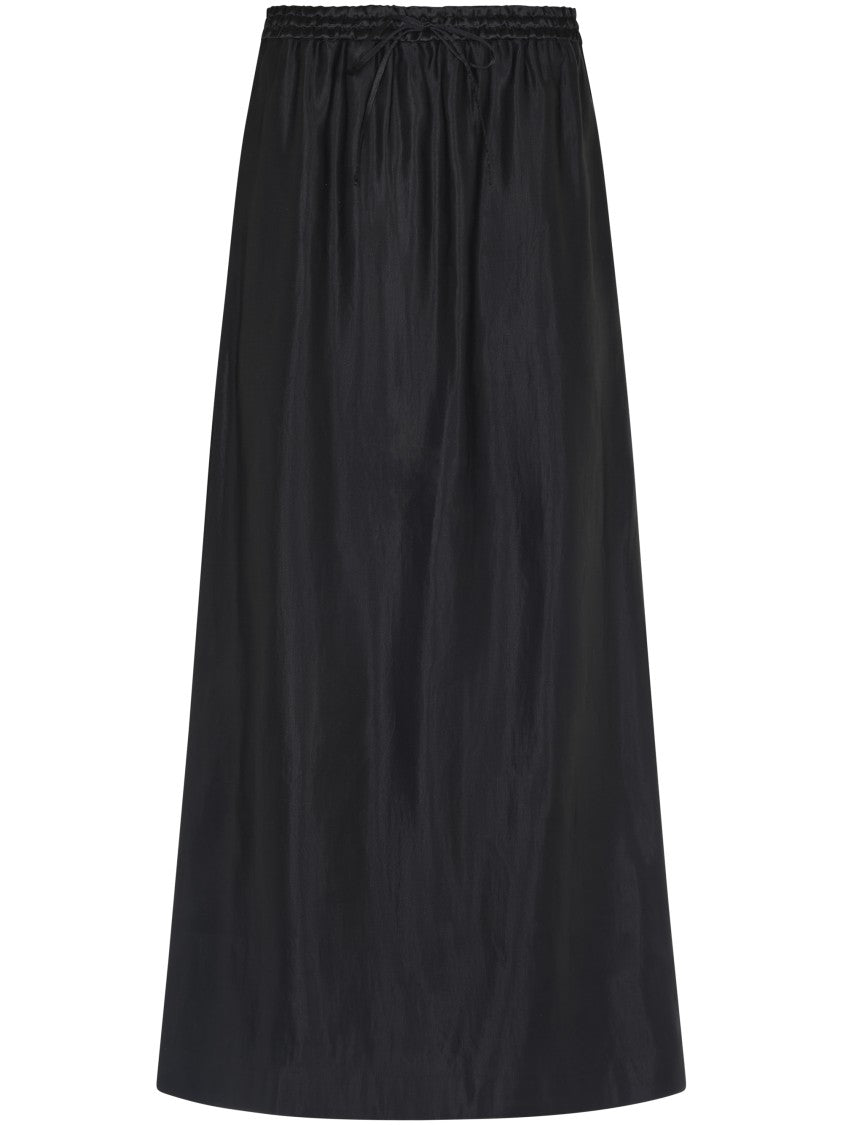 Loulou Studio Flowing Black Skirt With Silk-Linen Blend