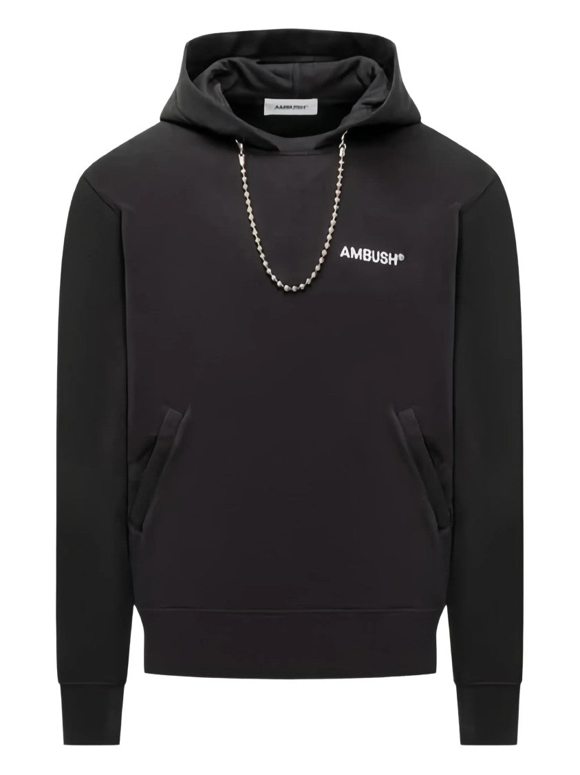Ambush Black Ballchain Silver Detail Cotton Hoodie