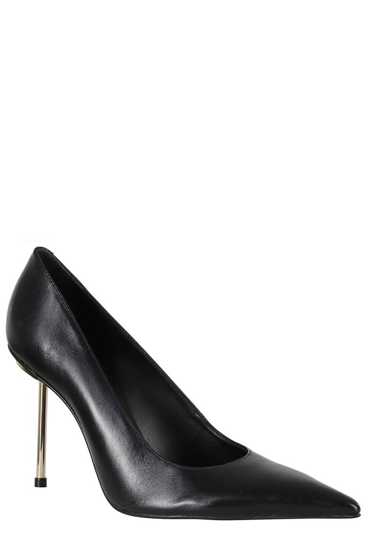 Schutz Gold Metallic Heel Pointed-Toe Leather Pumps