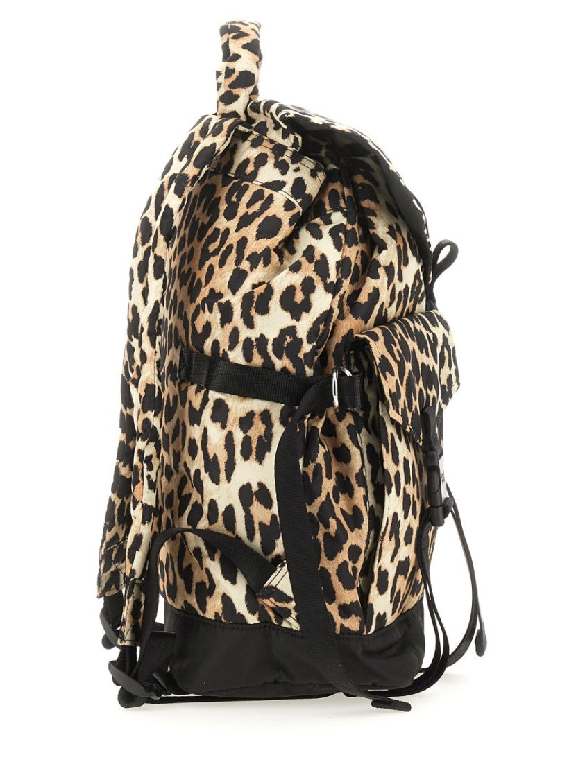 Ganni Leopard Print Recycled Fabric Backpack