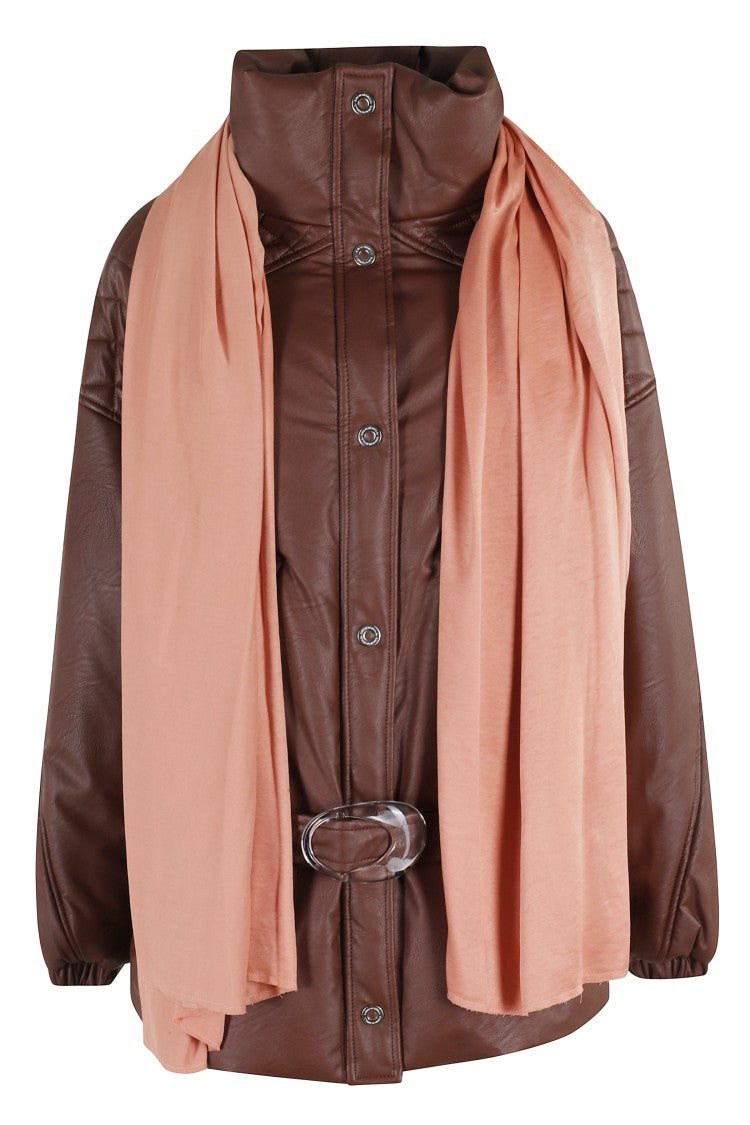 Marbell Oversized Burgundy Faux Leather Jacket