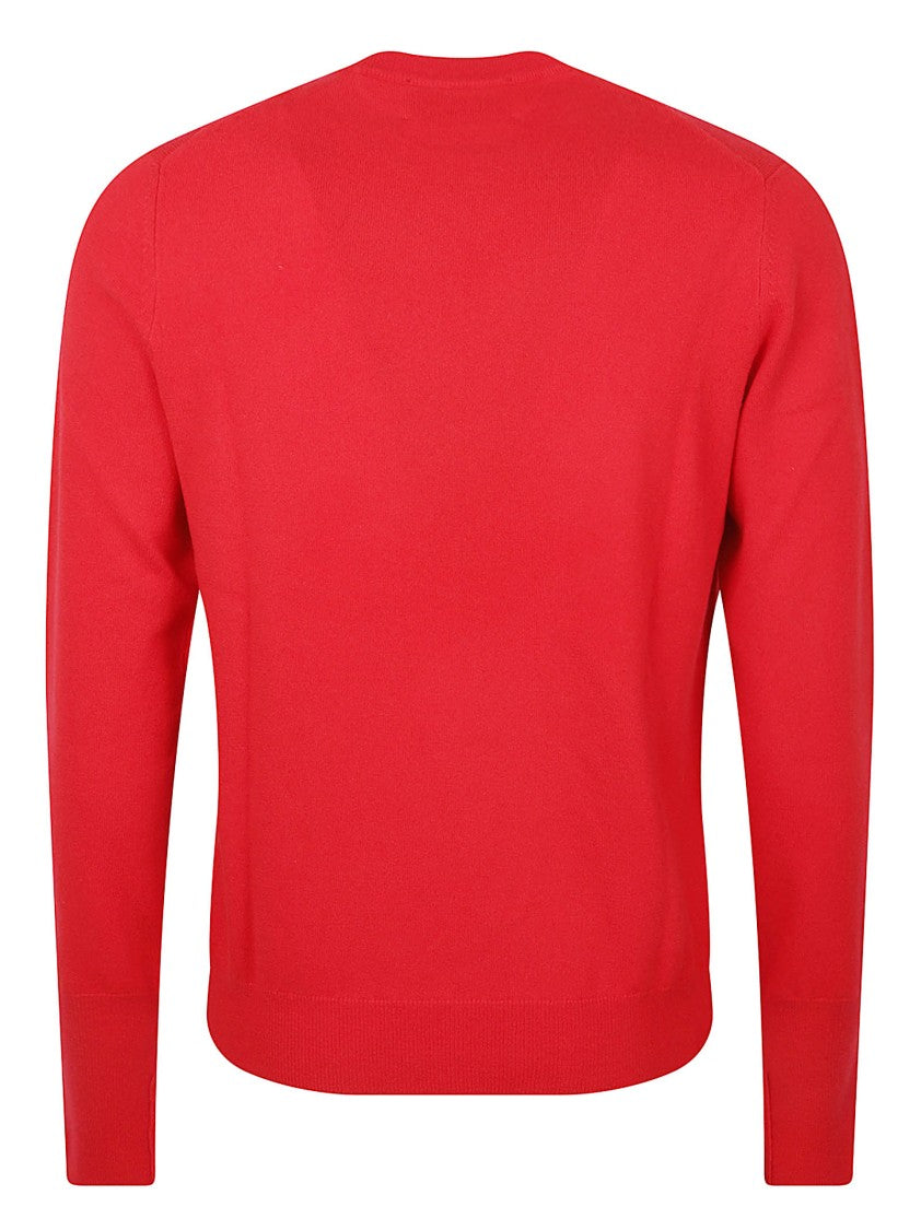 Ballantyne Solid Red Crew Neck Sweater With Ribbed Details