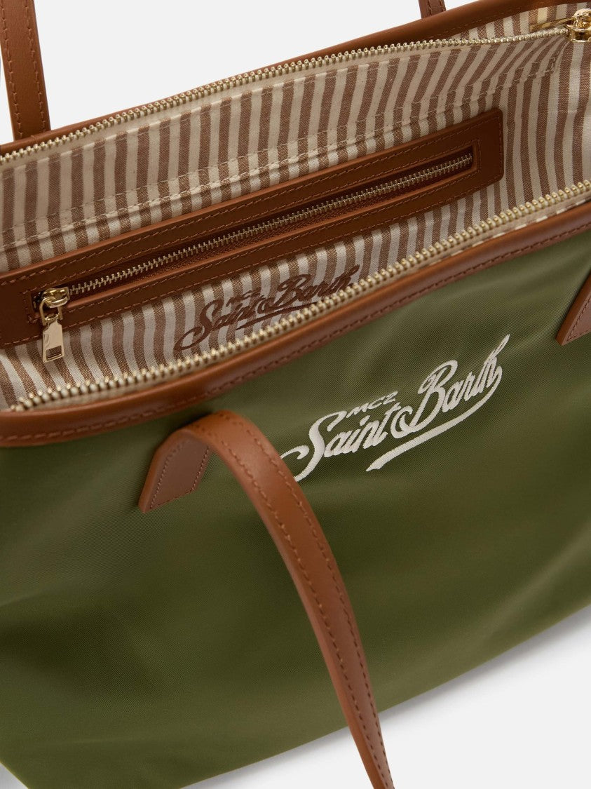 Mc2 Saint Barth Mid-Sized Nylon Shoulder Bag With Logo Print And Zip Closure