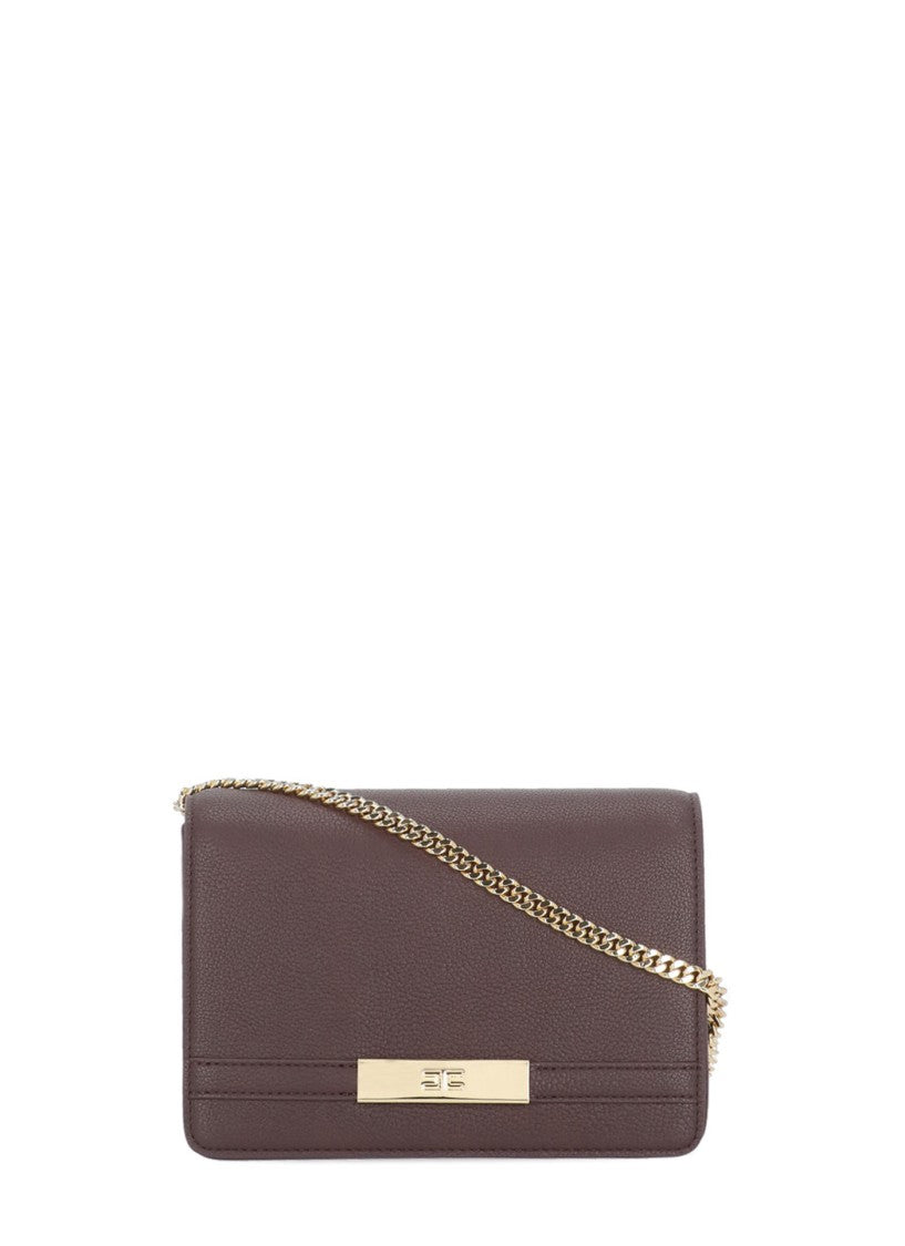 Elisabetta Franchi Pebbled Bordeaux Shoulder Bag