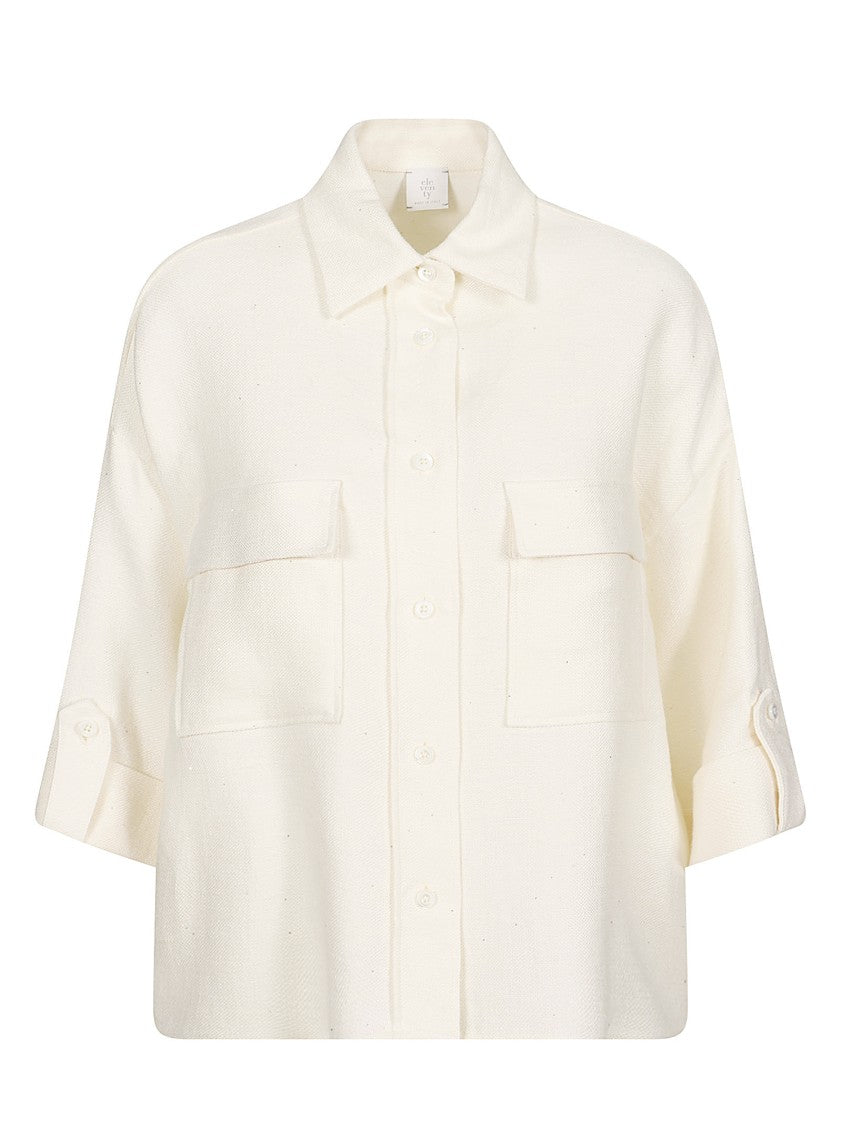 Eleventy Boxy Cropped Over Shirt With Double Pocket Detail