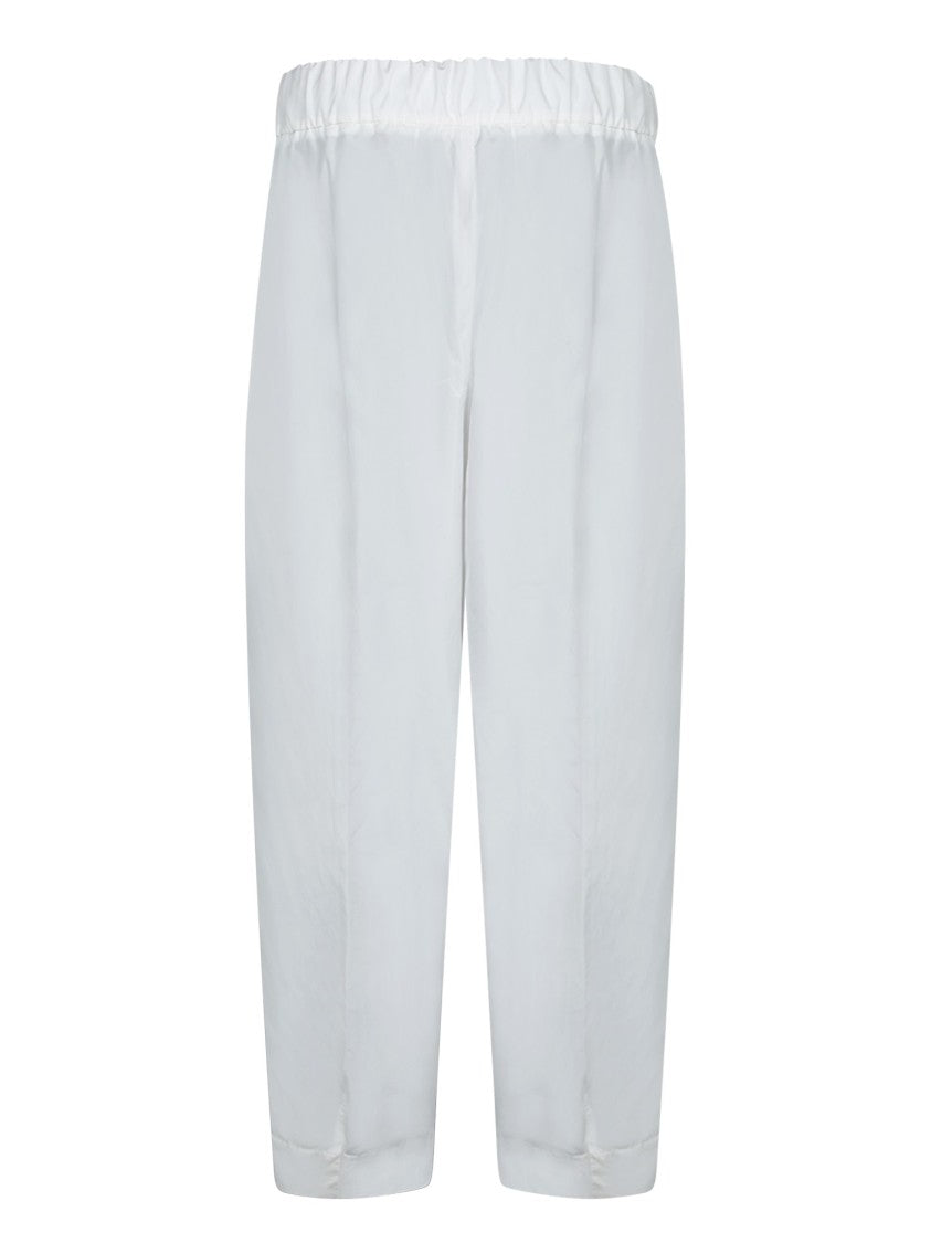 Herno Cropped White Taffeta Trousers With Adjustable Drawstring