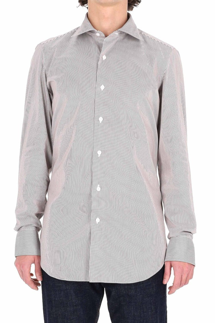 Finamore Twill 120'S Structured Tailored Shirt With Vertical Pinstripes