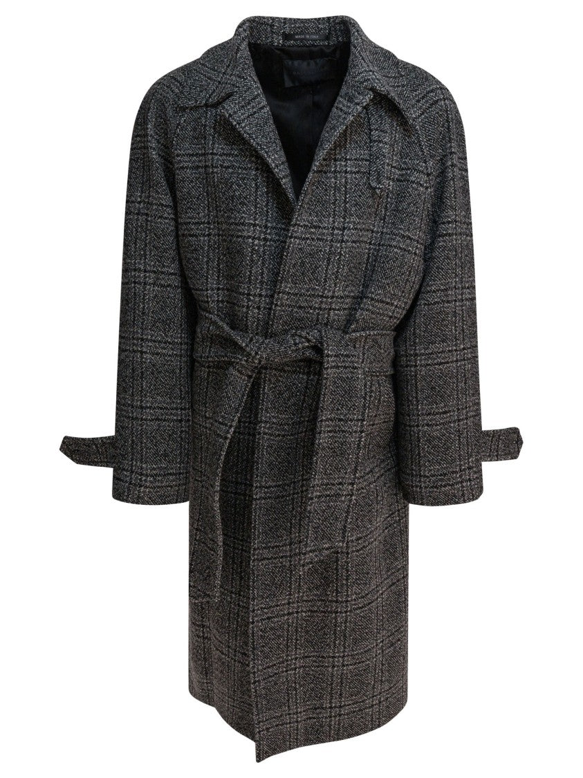 Balenciaga Single-Breasted Oversized Raglan Coat In Vintage Check Wool